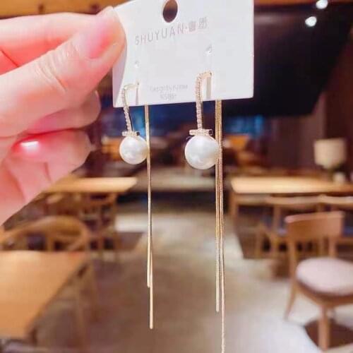 Fashion white small pearl pendant womens female earrings long tassels detachable 2021 trend new girl party jewelry gift