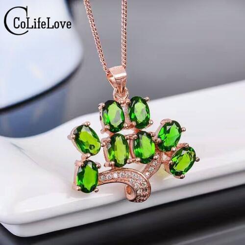 Fashion tree pendant 8pcs 4mm*6mm natural diopside solid 925 silver chrome diopside necklace pendant Russian emerald pendant