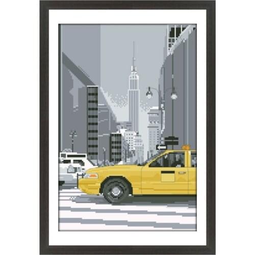 City street cross stitch kit driving car pattern 18ct 14ct 11ct white fabric cloth cotton thread embroidery DIY handmade