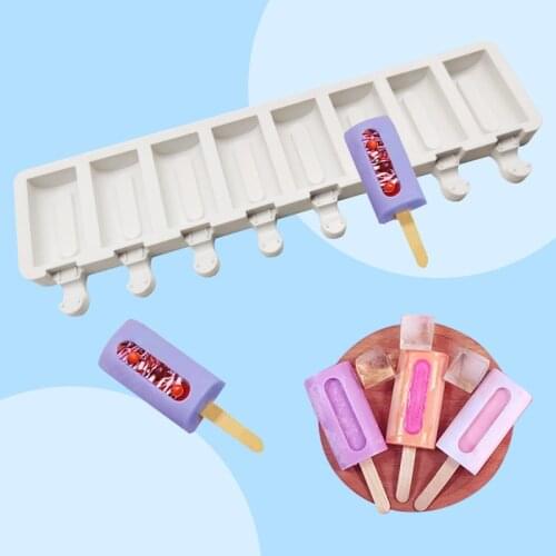 New 8 cavities Silicone Popsicle Mold Groove shape Ice Cream tools Bar Makers DIY Kithchen Homemade Ice lolly Moulds