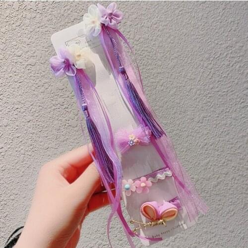New lovely Hanfu 5 Pcs/Set Kids Children Purple Hairpins Barrettes Baby Fabric Bow Flower Headwear Hair clips Girls Accessories