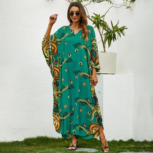 Brand New Women Printing Fashion Summer Vacation Dress Loose Maxi Dress Robe Sexy Middle East X-Long Party Vestidos K1476
