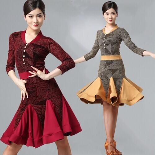 New Latin Dance Dress Adult Ladies Dance Dress Practice Wear Cha Cha Dance Clothes Women Competition Red Latin Dresses DB1339