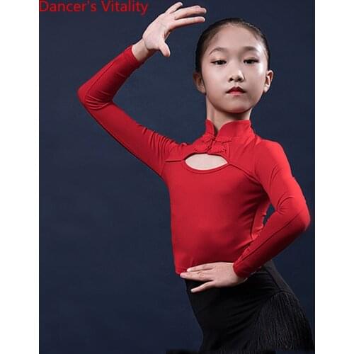 Latin Dance Clothes Female Childrens Autumn And Winter Top Professional Practice Clothing Childrens Long sleeve Shirt