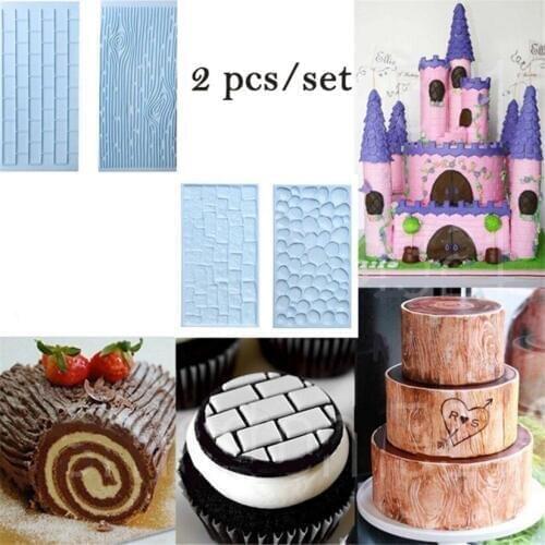 Wholesale 10 Sets(2pcs/set) Tree Bark Stone Shape Embossed Bake Tool Fondant Cake Cupcake Decorating Tools Bakeware Molds