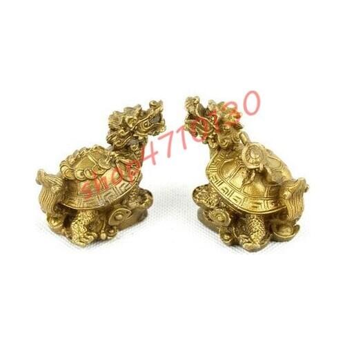 A pair of pure Bronze Dragon tortoises, to attract money and ward off evil spirits, exquisite handicraft collections