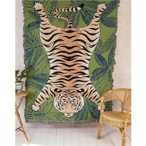 Nordic Green Leaf Tiger Sofa Throw Blanket Knitted Chair Sofa Cover Towel Couch Carpet Soft Cotton Travel Cover Bedding Tapestry