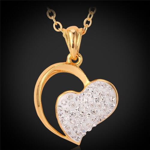 Valentines Day Gift Heart Necklace Gold Color Gorgeous Rhinestone Romantic Pendant Necklace Jewelry Gift For Women P3064