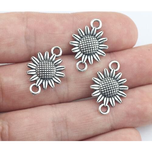 Newest 20Pieces 15*22mm Antique Silver Color Sunflower Charm Connector Necklace Pendant Accessory Charms For DIY Jewelry Making