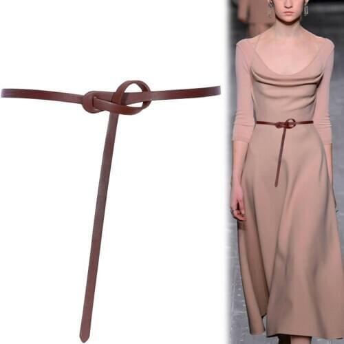 Fashion Womens Belts Genuine Leather Brand Straps Cowskin Waistband Fancy For Jeans Thin Knotted soft cow belt For Dress Lady