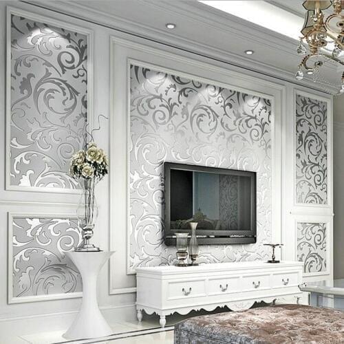 Luxury European Modern Wallpaper Non-woven Mural Wallpapers Roll Silver Golden Living Room Sofa TV Background 10M 3D Wall Paper