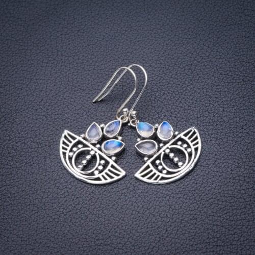 StarGems Natural Rainbow Moonstone Handmade 925 Sterling Silver Earrings 1.5" D6556