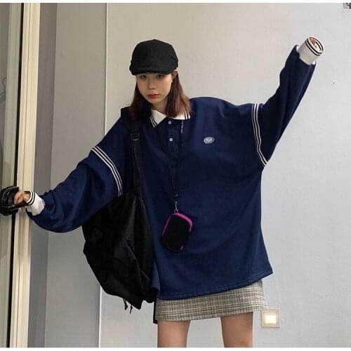 Fake Two-piece Sweatshirts O-neck Casual Cotton Pullover Womens Clothing 2021 Spring Autumn Korean Style Oversize Sweatshirt