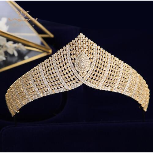 Top Quality European Princess Full Zircon Crystal Tiaras Crowns for Brides Royal Gold Wedding Hairbands Evening Hair Accessories