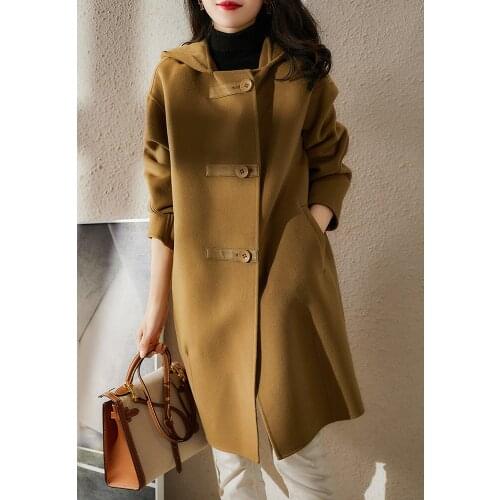 Handmade Hooded Double Faced Tweed Coat Womens Silhouette All Wool Coat