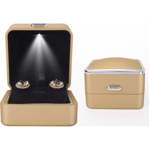 Fashion Gold Earrings Jewelry Packaging Display Box With LED Light Female Wedding Ring Pendent Jewellery Holder For Lover Gift