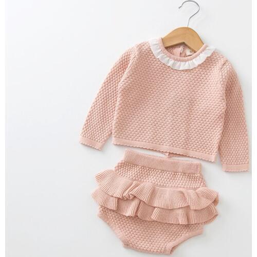 Spring Autumn Baby Girls Clothes Long Sleeve Knit Sweater+Shorts Sets of Children Baby Fashion Clohting Knit Set 2019 New