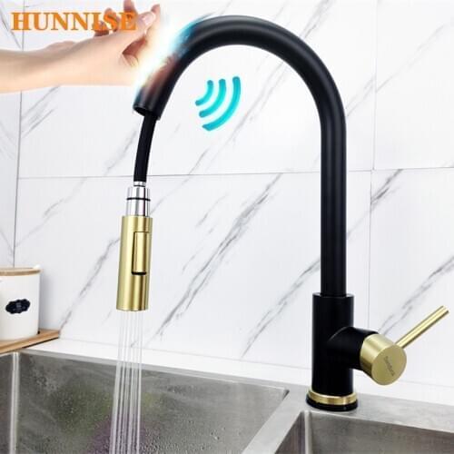 Pull Out Kitchen Fauet Smart Touch Kitchen Faucets Single Handle Hot Cold Kitchen Mixer Tap Luxury Black Gold Sensor Faucets