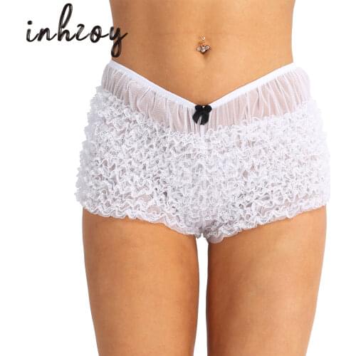 Womens Soft Chiffon Ruffle Lace Trim Knickers Panties Boyshort Pajamas
