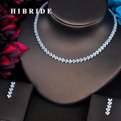HIBRIDE Classic Round Cut AAA Cubic Zirconia Jewelry Sets For Women Earring Necklace Sets Wedding Accessories Party Gifts N-496