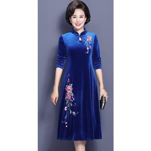 Cheongsam Elegant Chinese Dresses Women Robe Vintage Femme Autumn Plus Size Qipao Velvet Vietnam Traditional Asian Dress FF2527