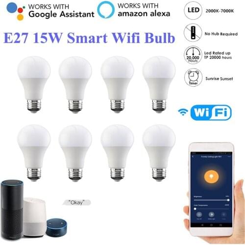 1-30PCS E27 15W Smart Wifi Bulb Dimming Light Bulb 220V Cold&Warm Smart Home Automation Voice Control With Alexa Google Home