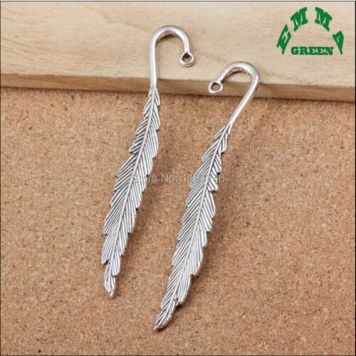 2017 Newest Zinc Alloy Antique Bronze Silver Plated Flower Carved Feather Bookmark Charm Pendants Metal Jewelry Findings Fit DIY