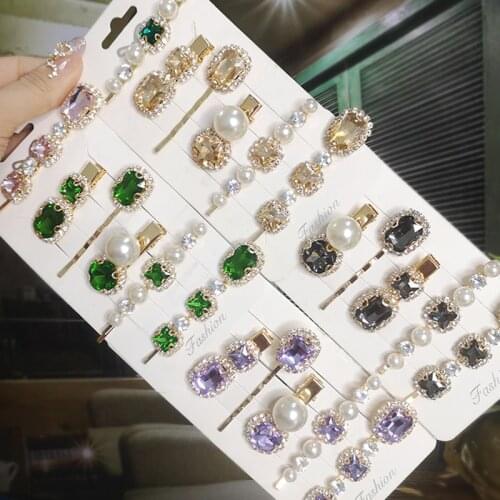 2021 Trendy Rhinestone Pearl Hair Clips Set Vintage Crystal Gold Hairpins For Women Girls Sweet Hair Barrettes Hair Accessories