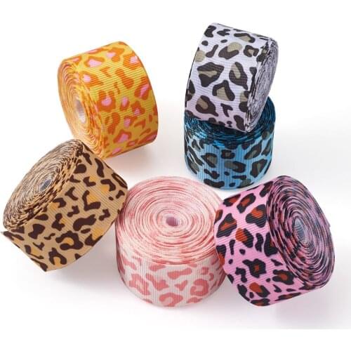 5 Cards Leopard Print Assorted Ribbons 1 inches/25mm Flat Wide Craft Ribbon Rolls for Sewing Hair Bows Headbands Crafting