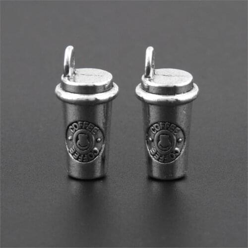 5Pcs Silver Color Coffee Tea Cup Charms Beverage Maker Pendant Bracelet Necklace Jewelry Supplies 8X18mm A3144
