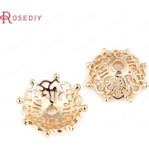 6PCS 14MM 24K Champagne Gold Color Plated Brass Beads Caps Tassel Caps High Quality Diy Jewelry Accessories