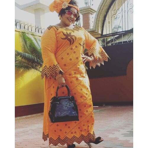 2020 new fashion african bazin riche embroidery design dress long dress with scarf