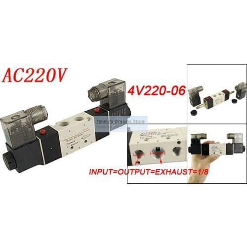 Free Shipping High Quality Input,Output 1/8'' AC110V or AC220V 4V220-06 5 Ways 2 Positions Air Control Solenoid Valve