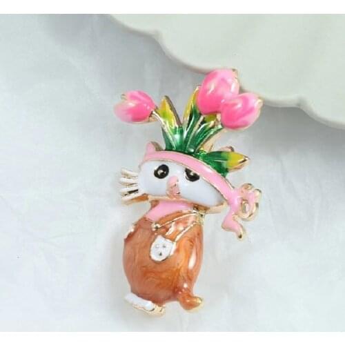Europe, America and South Korea new flower cat fashion design enamel color temperament brooch coat drop glaze brooch accessories