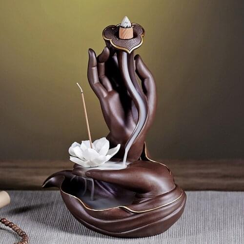 2021 Buddhism high grade decorative ART bless safety health GOOD LUCK buddha Guanyin hand Incense Ceramic Sculpture Statue