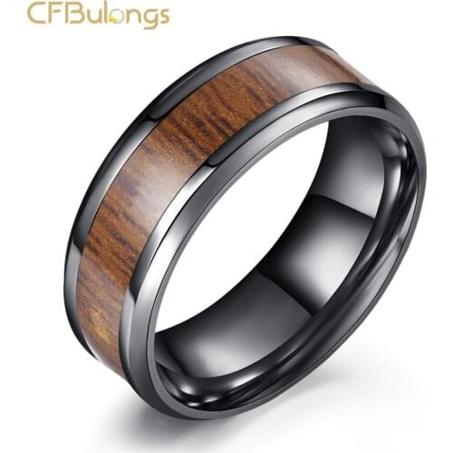 CFBulongs Mens Vintage Stainless Steel Wood Grain Ring Unique Fashion Women Wedding Ring Mens Jewelry Christmas Gift