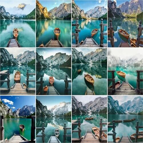 CHENISTORY Painting By Numbers Kits 60x75cm Frame Boat Lake Scenery Oil Picture By Number Modern Home Wall Artcraft Home Decor