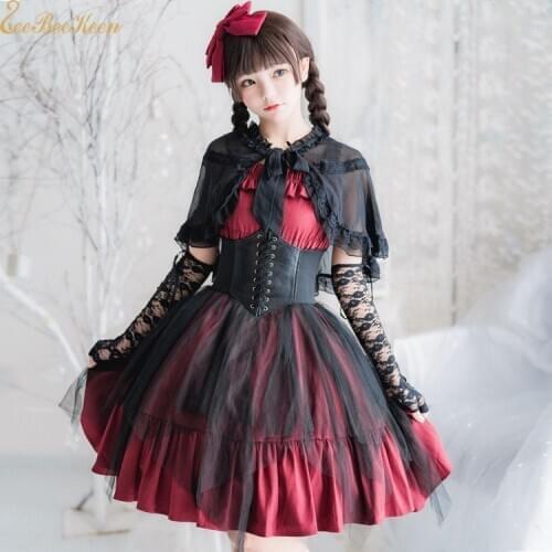 Sexy Black Lolita Girls Dress Jsk Lolita Adult Summer Gothic Lolita Punk Costume For Women Halloween Cosplay Party Punk Clothes