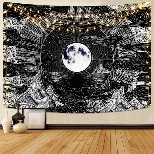 1PC Tarot Star And Moon Pattern Blanket Black Indian Mandala Tapestry Wall Hanging Bohemia Gypsy Home Bedroom Decorating