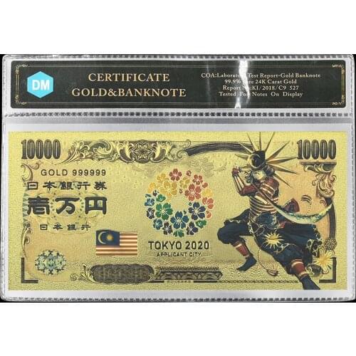 Art Craft Japan Gold Banknote Tokyo World Flags Comics Cartoon Card Malaysia Souvenir Anime Gold Plastic Cards for Collection