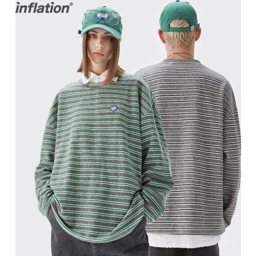 INFLATION Striped Sweatshirts Men Women Pullovers 2021 Fashion Oversized Hip Hop Sweatshirts Couple Matching Sweatshirts