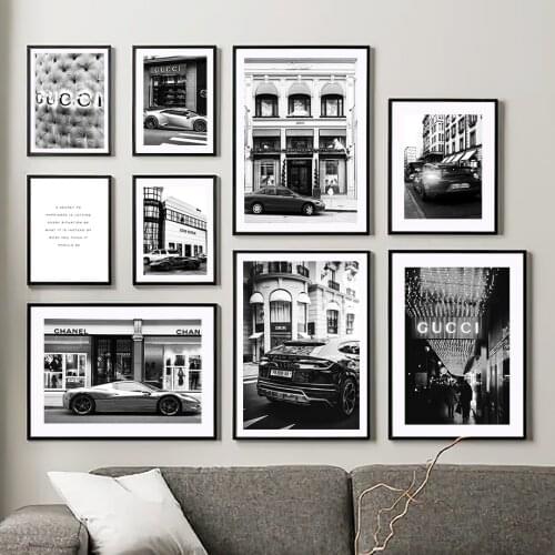 Paris Champs Elysees Luxury Shop Race Car Wall Art Canvas Painting Nordic Posters And Prints Wall Pictures For Living Room Decor