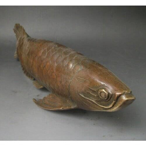 Chinese Vintage Bronze Patina Carved fengshui statue ' Fish every year