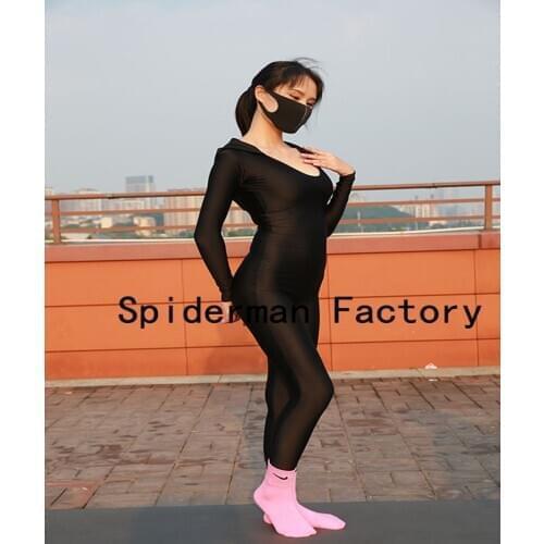 Adult Women Sexy Zentai Black Long Sleeve Catsuit Second Skin Spandex Lycra Unitard Cosplay Bodysuits