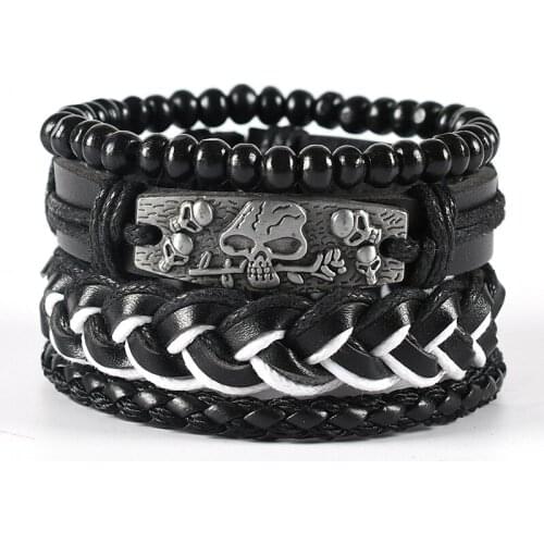 Skull Head Leather Bracelet Hand-woven Jewelry Punk Style Multi-layer Leather Bracelet Mens Leather Accessories Luxury Jewelry
