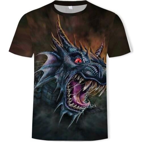 Summer fashion new mens T-shirt with animal head dragon head up 3D printing casual cool short-sleeved shirt