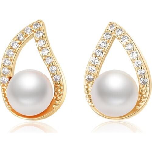 Lnngy New 14K Gold Plate Earring Stud 6-6.5mm Natural Cultured Freshwater Pearls Earring for Women Earrings Stud Jewelry Gifts