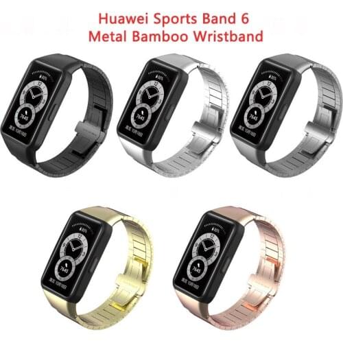 Metal Bamboo Wristband For huawei band 6 Metal replacement steel belt For Honor Band 6/Huawei Sports Band 6 UTHAI S26