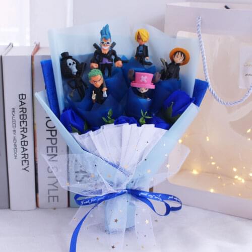 Hot One Piece Action toy Luffy Chopper Nami Sanji Zoro Full Bouquet With Box Graduation Birthday child Gift