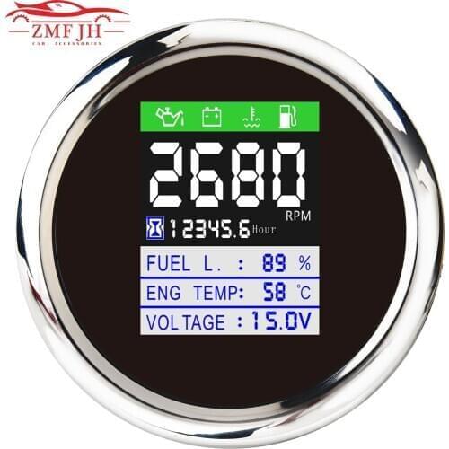 85mm 6 in 1 Multi-functional CANbus Gauge Oil Pressure Voltmeter Fuel Level Water Temperature Gauge Hour Meter For Marine Boat